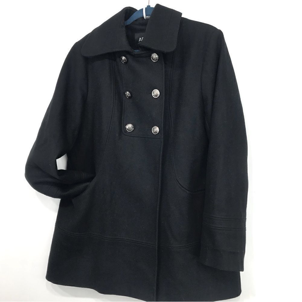 Apt 9 Black Recycled Wool Blend Sailor Button Pea Coat